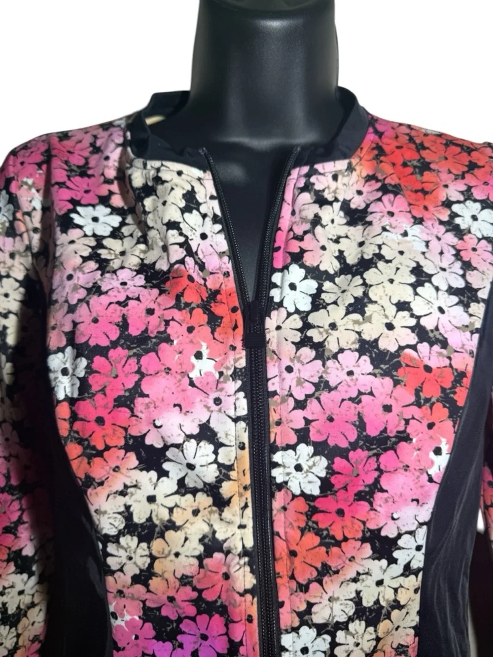 Fit4U Floral Zip Rash Guard Size 8 Fits Small Built-In Bra Pink Multi-Color - Picture 2 of 8